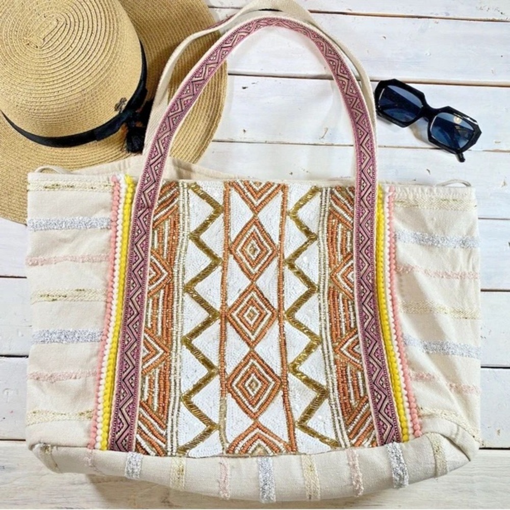 NWOT Madig Beaded Bohemian Tote Bag